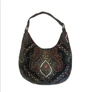 Embellished tapestry Purse Handbag Black Burgundy